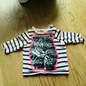 Stella McCartney Navy & Pink Striped Long-Sleeve Top with Leopard Graphic